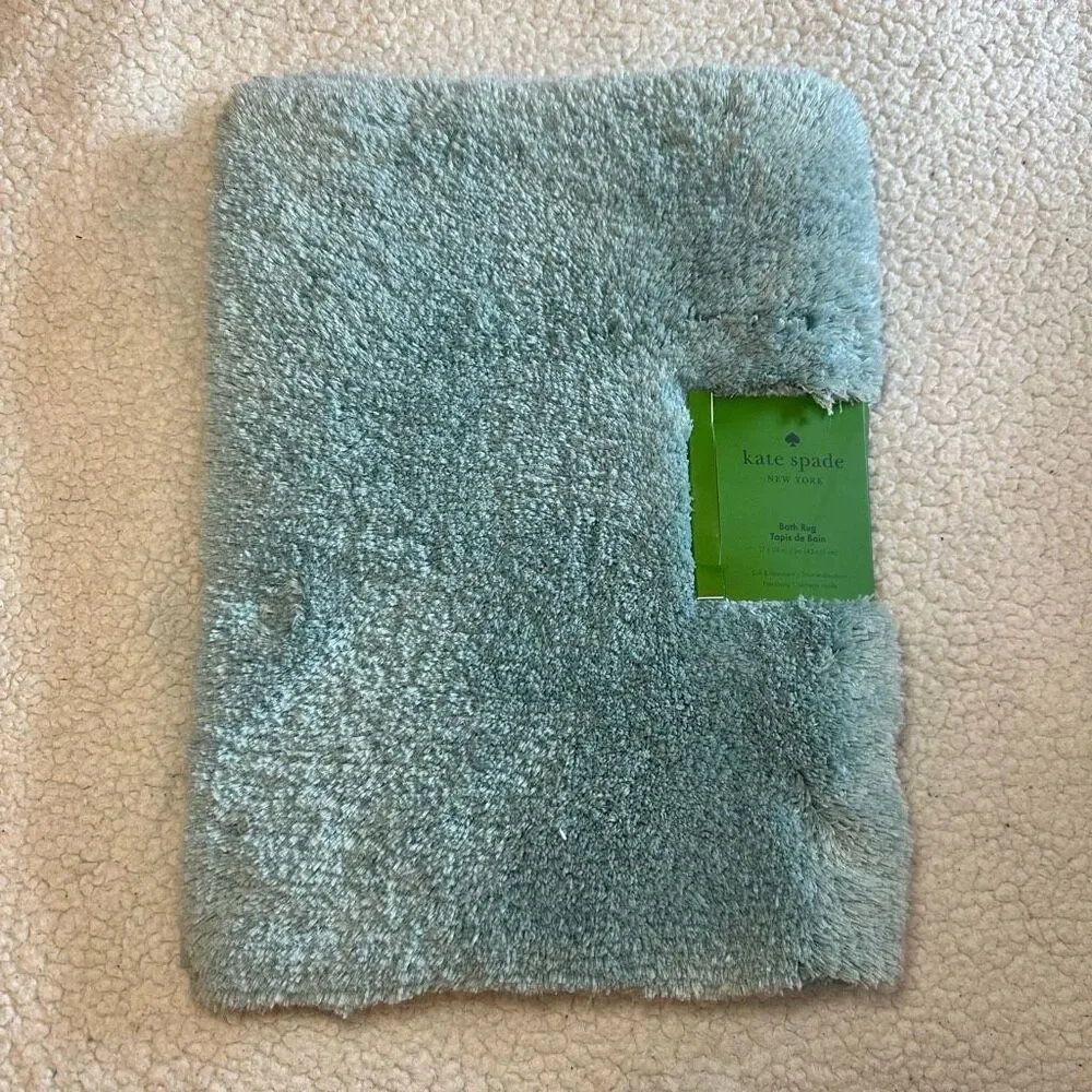 Kate Spade Bathroom Rug Fuzzy Dusty Blue Teal 17x24” NWT